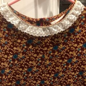 Vintage long sleeve dress in brown and turquoise